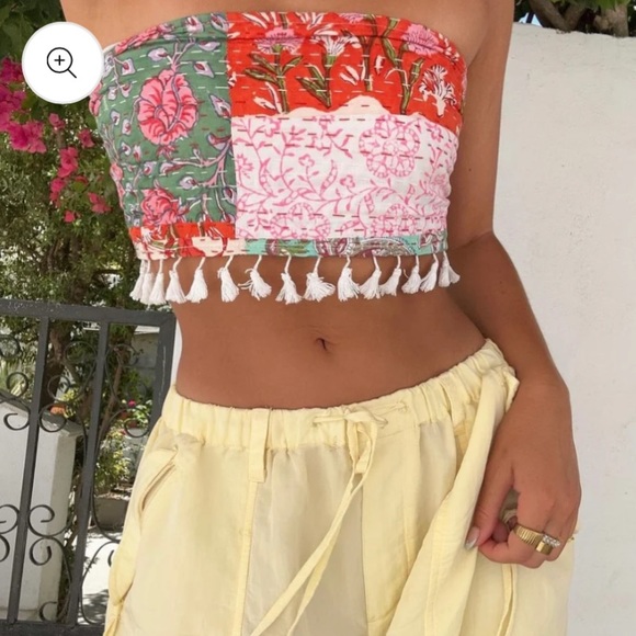 Erin Made Peace Work Convertible Crop boho handmade unique pattern top - Picture 2 of 7